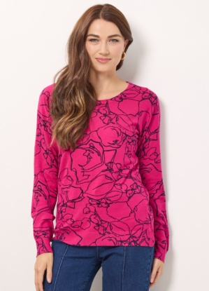 Mudflower Floral Line Print Round Neck Jumper